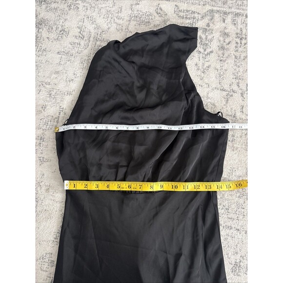 Lulus Distinctive Charm Black Satin Asymmetrical Midi Dress Size Medium Formal - Picture 6 of 9